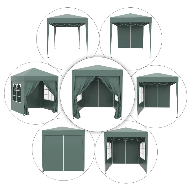 Outsunny 2 x 2m Pop Up Gazebo, w/Side Walls, Windows-Green(m-4)