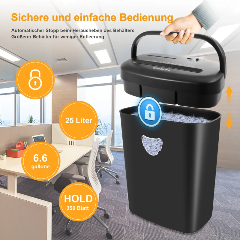 Aktenvernichter, 12-Blatt-Querschnitt mit 6,6-Gallonen-Korb, hohe Sicherheitsstufe P-4, 3-Modus-Design, Aktenvernichter für Karte/CD/Heftklammer/Clip, robuster Aktenvernichter, stausicheres System für das Büro