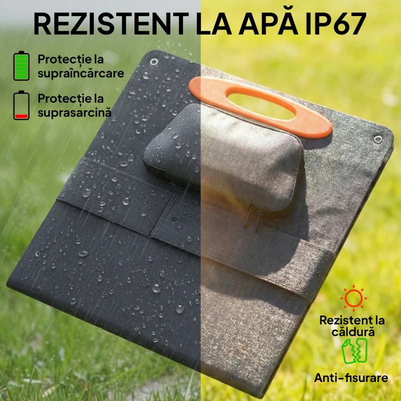 HOMCOM Încărcător Solar 100W, Panou Solar Pliabil cu Conector USB-A și USB-C pentru Încărcare Rapidă, Impermeabil IP67, Negru