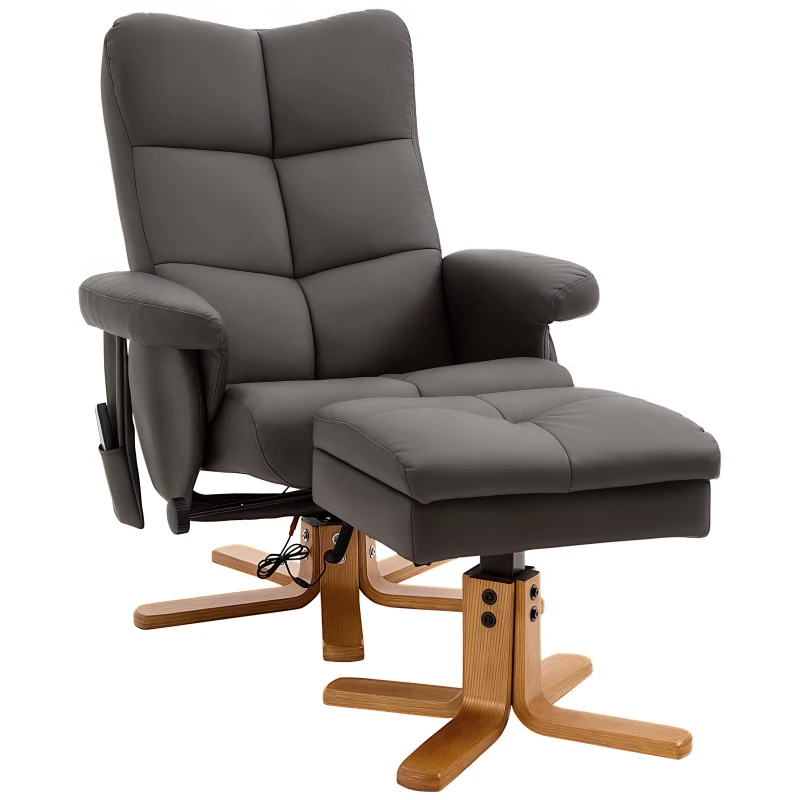 HOMCOM Fauteuil relax massant avec pouf, fauteuil de relaxation pivotant à 360°, dossier inclinable, 80 x 86 x 99 cm, marron