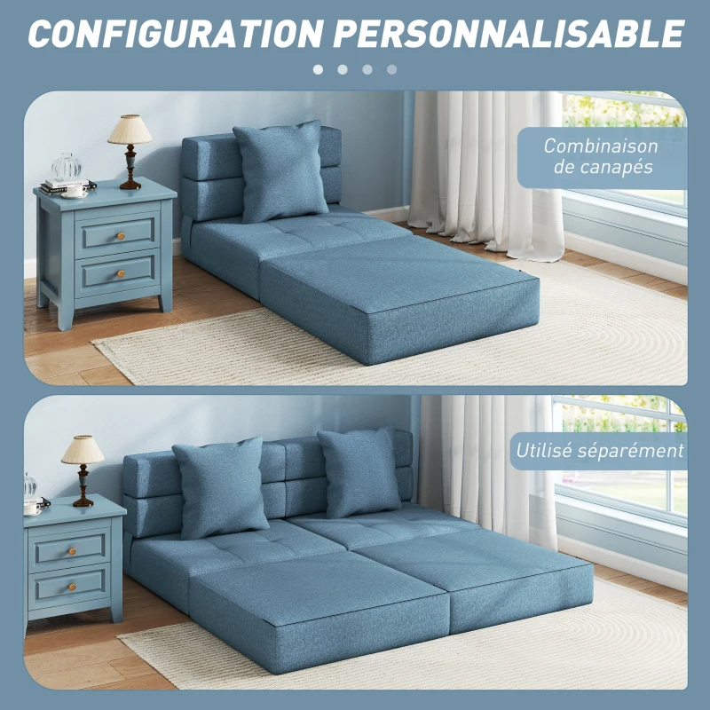 HOMCOM Chauffeuse canapé-lit convertible fauteuil 1 place avec 1 coussin déhoussable, tissu bleu foncé