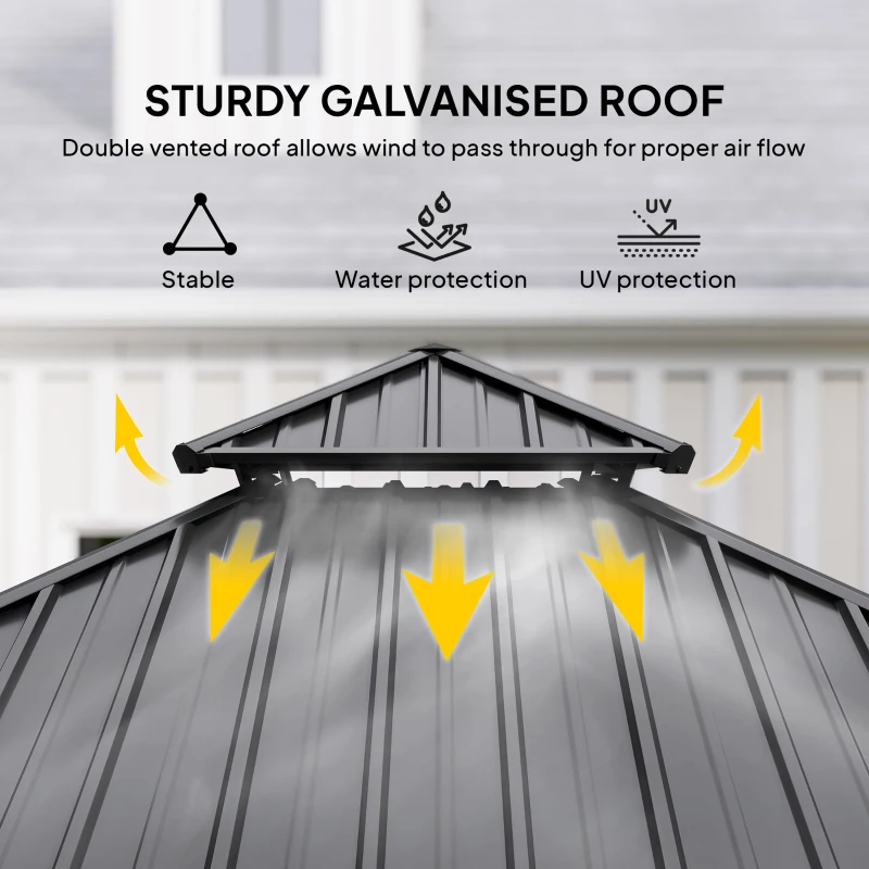 Outsunny 3.5 x 3.5m Outdoor Hardtop Gazebo Canopy with Two-tier Metal Roof, Black