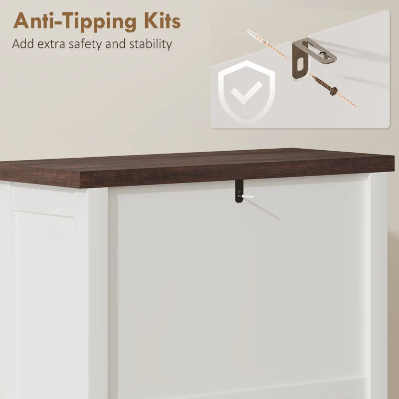 HOMCOM Shoe Cabinet with 2 Flip Drawers, Farmhouse Narrow Shoe Storage Cabinet with Adjustable Shelves, White