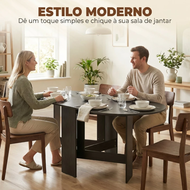 HOMCOM Mesa de Cozinha Dobrável com Alas Rebatíveis Mesa de Cozinha Dobrável de Forma Oval Estilo Moderno 163x80x75 cm Preto