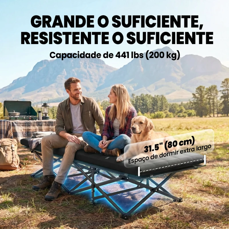Outsunny Cama Dobrável de Campismo com Colchão Removível de Tecido Oxford 600D com Cabeceira e Bolsa Carga 200 kg Preto