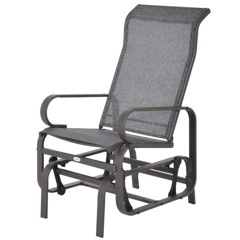 Outsunny Outdoor Gliding Rocking Chair with Sturdy Metal Frame, Patio Comfortable Swing Chair for Garden, Backyard, Grey