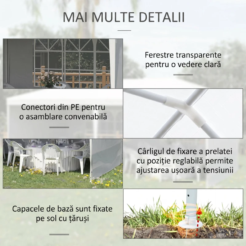Cort de gradina pliabil Outsunny pentru petreceri si evenimente cu panouri detasabile, otel si PE, 5,85x2,95 m, alb