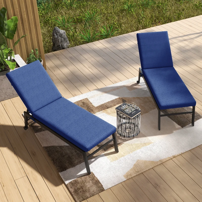 Outsunny Lot de 2 Matelas pour Chaise Longue transat Bain de Soleil avec Sangles d'attache pour Jardin Bleu