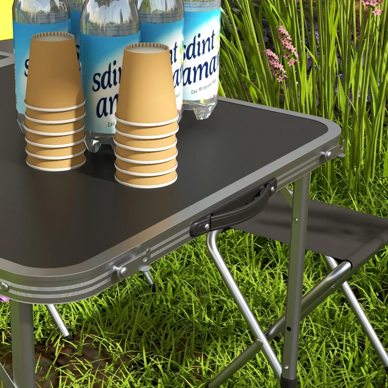 Outsunny Set masă de camping și masă de picnic pliabilă, reglabilă, negru