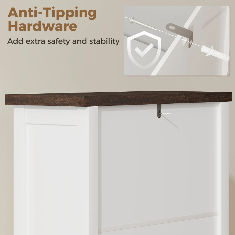 HOMCOM Shoe Cabinet with 3 Flip Drawers, Farmhouse Narrow Shoe Storage Cabinet with Adjustable Shelves, White