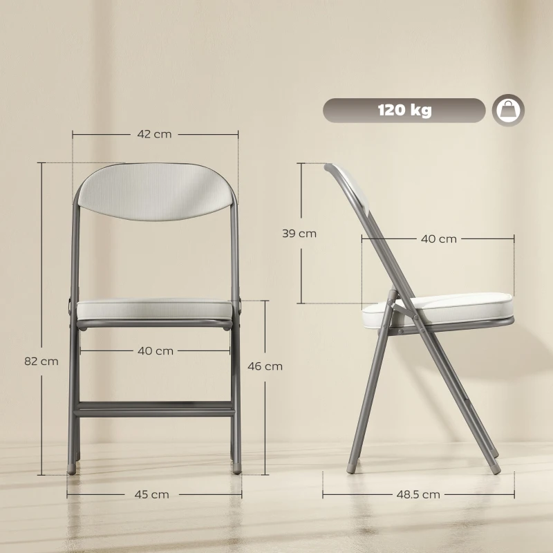 HOMCOM Set of Four Folding Corduroy Seat Chairs, Cream