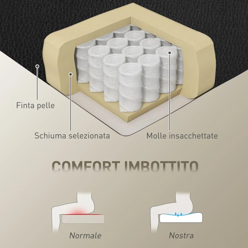 HOMCOM Sedia da Ufficio con Poggiapiedi e Poggiatesta, in Pelle PU, Schiuma e Metallo, 76x73x117-125 cm, Nero