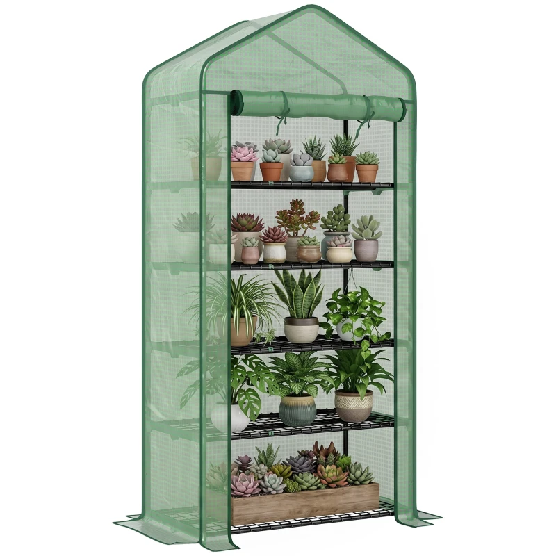 Outsunny Estufa de Jardim de 5 Prateleiras com 1 Porta com Fecho de Correr para Cultivo de Plantas em Terraço 90x49x193 cm Verde