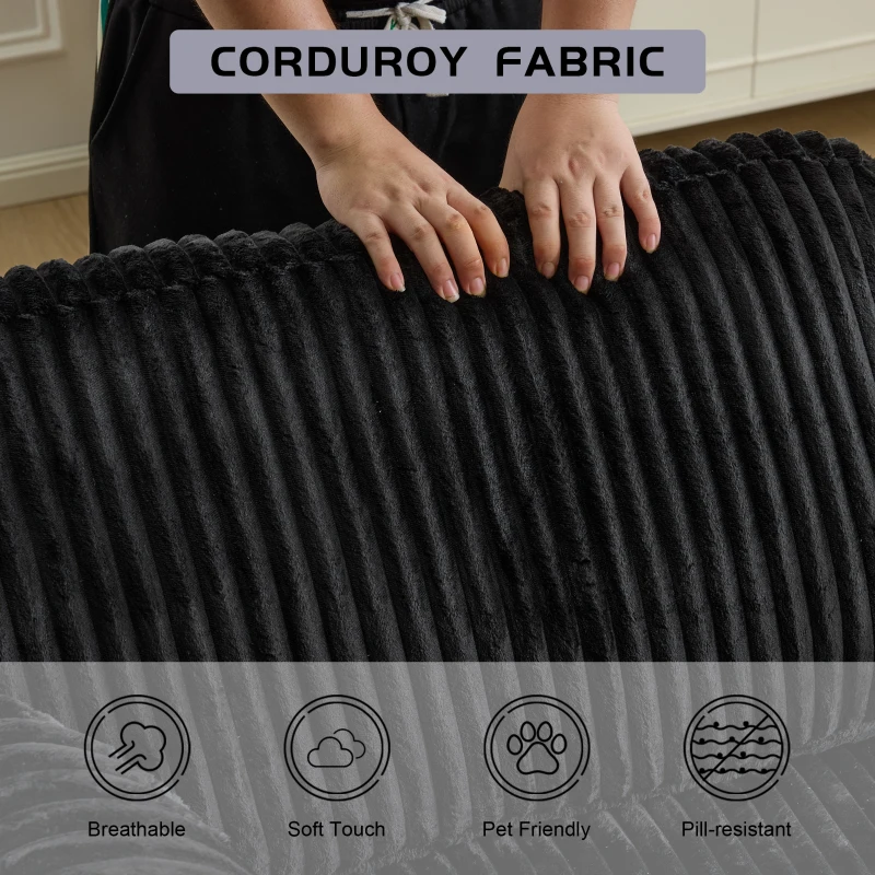 Doppelter Chaiselongue-Sessel für den Innenbereich, übergroße gepolsterte Cloud-Schlafcouch, luxuriöses Schlafsofa mit tiefem Sitz, geteiltes Chaiselongue-Sofa, Lesesessel aus Cord für das Wohnzimmer, kein Zusammenbau erforderlich, schwarz