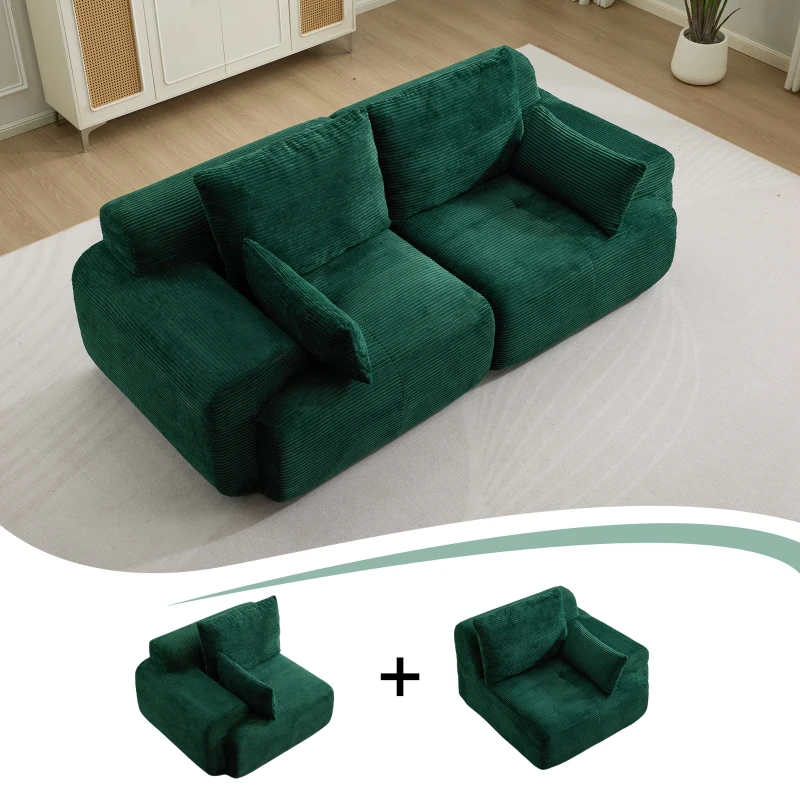 Modernes Sofa aus komprimiertem Memory-Schaum, 2-Sitzer, große Sofagarnitur für das Wohnzimmer, haustierfreundliches modulares Sofagarnitur Cloud, Cordstoff, extra tiefes Sofa, kein Zusammenbau erforderlich, Grün