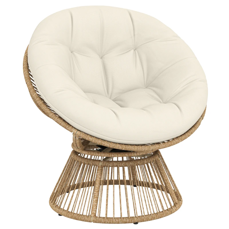 Outsunny Fotoliu Papasan Rotativ 360° Moon Chair cu Pernă pentru Interior/Exterior, Crem Alb
