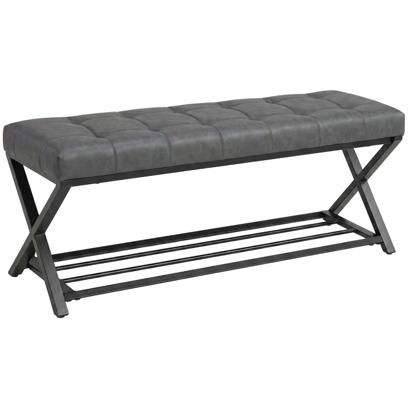 HOMCOM Banc à chaussures, banc d'entrée rembourré en similicuir, 112 x 37 x 47 cm, Gris foncé