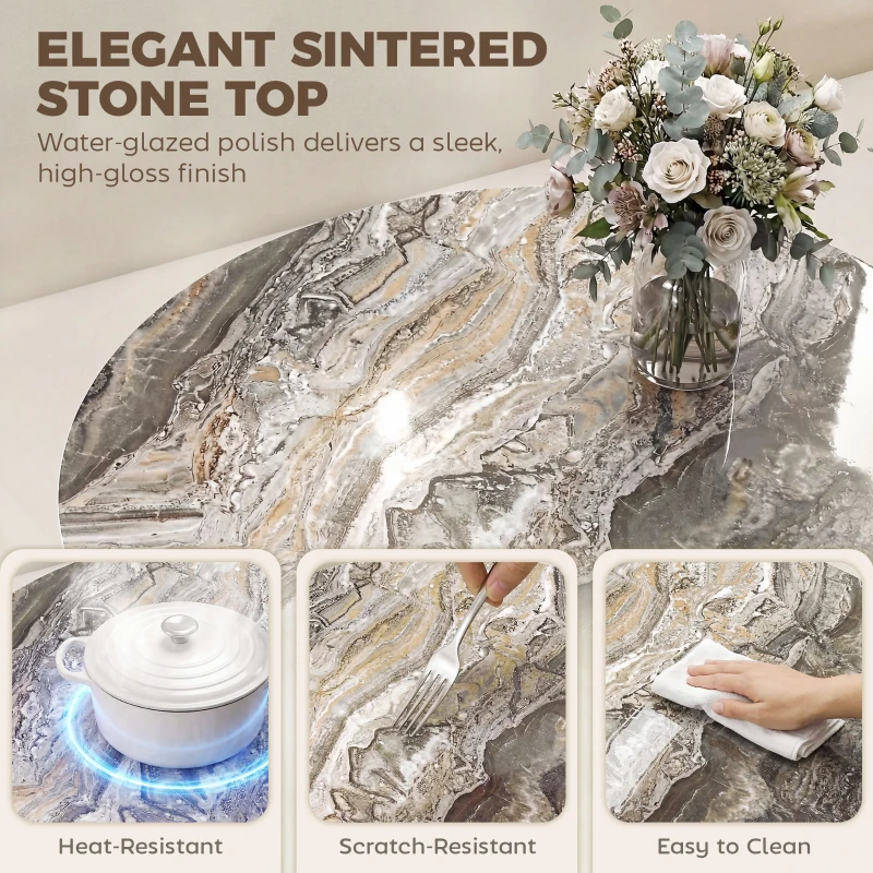 HOMCOM Coffee Table Sintered Stone Top Adjustable Foot Pads Modern Centre Table for Living Room Brown and Black