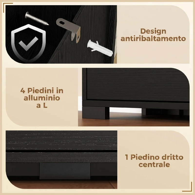 HOMCOM Scarpiera Moderna con Specchio, 4 Cassetti a Ribalta, Capacità Fino 16 Paia di Scarpe, Nero