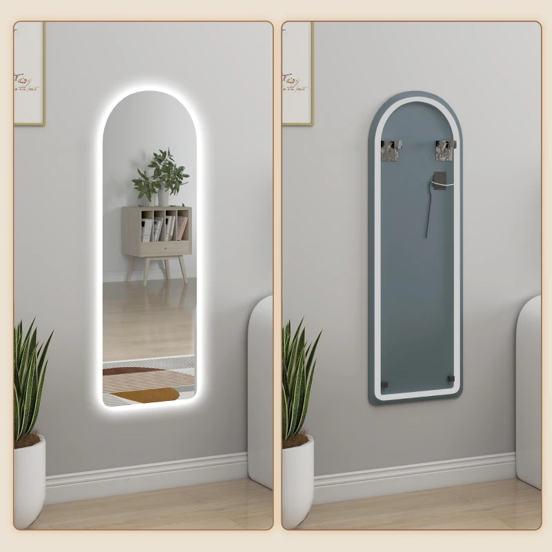 HOMCOM Grand miroir mural 120 x 40 cm avec éclairage LED miroir arqué, intensité variable et 3 couleurs d'éclairage transparent