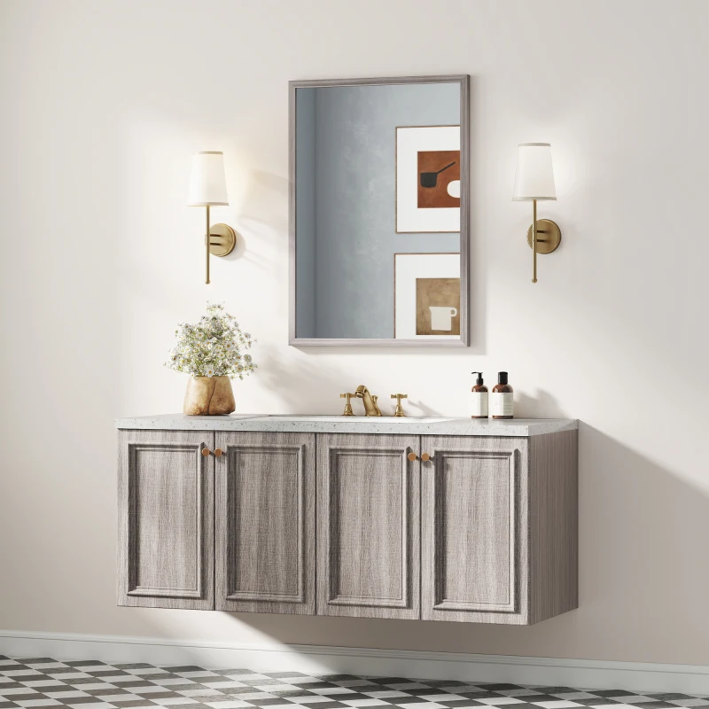 HOMCOM Wall Bathroom Mirror, 50 x 70 cm Wall-Mounted Mirror for Living Room, Bedroom, Hallway, Grey