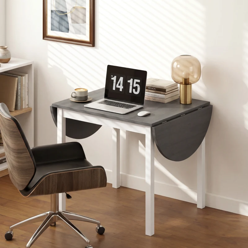 HOMCOM 4-6 Person Wooden Drop-Leaf Table - Grey