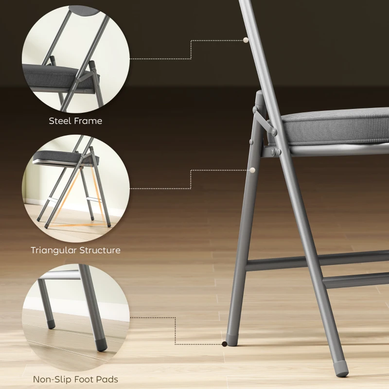 HOMCOM Set of Four Folding Corduroy Seat Chairs - Grey