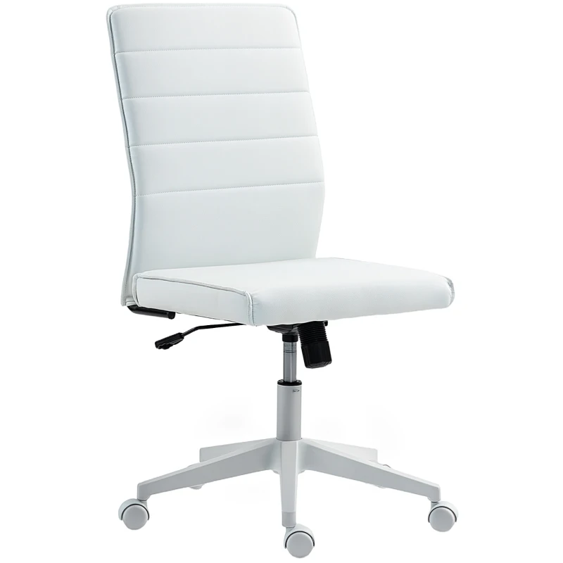 HOMCOM Sedia da Ufficio Ergonomica e Regolabile con Schienale Ricurvo, in Pelle PU e Acciaio, 58x53x97-107 cm, Bianco