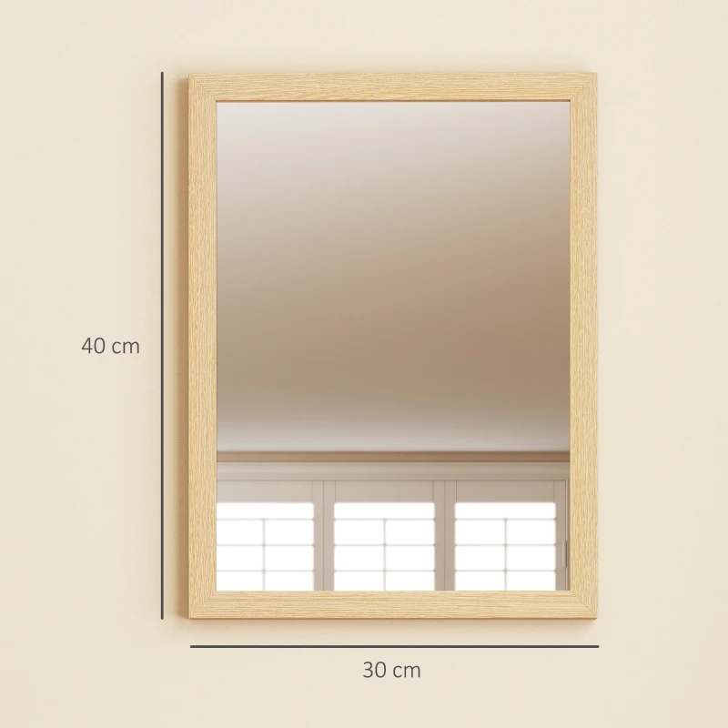 HOMCOM Wall Bathroom Mirror, 30 x 40 cm Wall-Mounted Mirror for Living Room, Bedroom, Hallway, Set of 2, Natural