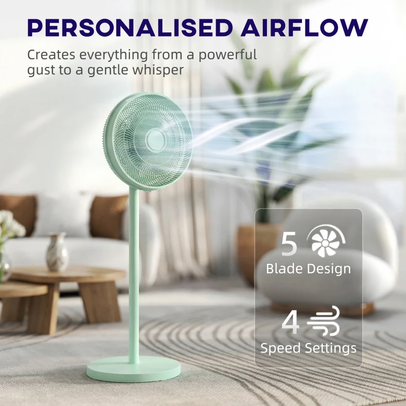 HOMCOM 40 cm Standing Fan, Cooling Floor Fan with 80° Oscillating, Adjustable Tilt and Height, 4 Speed, Remote Control, Green
