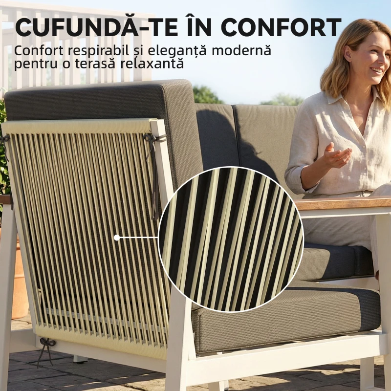 Outsunny Set Mobilier Grădină 4 Persoane: 2 Fotolii, Canapea, Măsuță