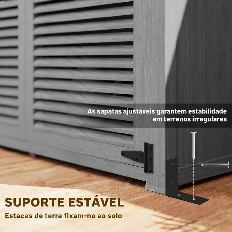 Outsunny Armário de Jardim 0,83 m² 127x65x168 cm com 2 Portas de Persiana 2 Estantes e Telhado Impermeável Cinza