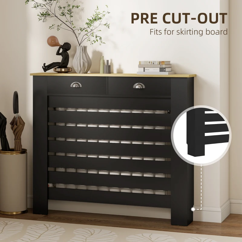 HOMCOM 95.5H x 111Wcm Radiator Cover, with Drawer - Black