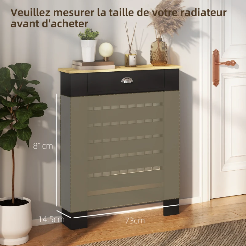 HOMCOM 95.5H x 78Wcm Radiator Cover, with Drawer - Black