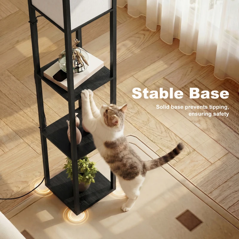 HOMCOM Floor Lamp with Shelves, 3 Layer Column Modern Standing Lamp for Living Room, Bedroom, Office, Bulb not Included, Black