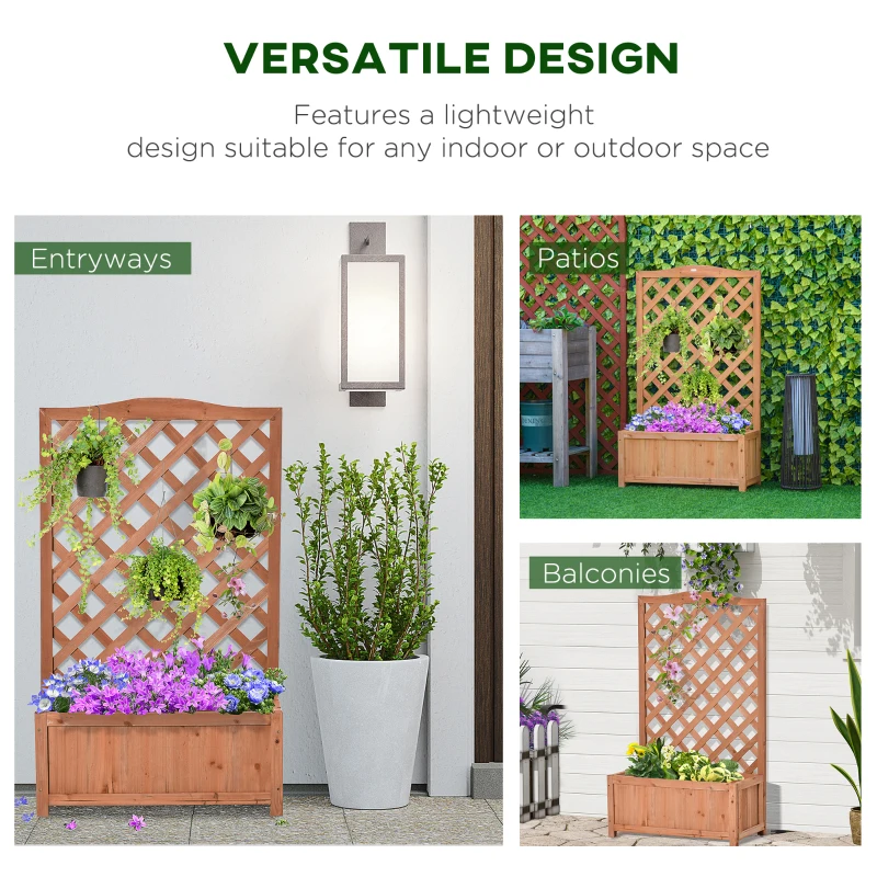 Outsunny Planter with Trellis, Flower Box, Raised Bed, for Climbing Plants, Vegetables, Flowers, Solid Wood, Indoor and Outdoor, Yard, Garden, Balcony, 70 x 28 x 117 cm, brown