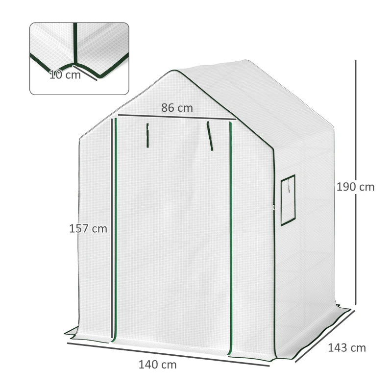 Outsunny Invernadero de Exterior con 6 Estantes Puerta Enrollable Cubierta de PE y Marco de Acero 140x143x190 cm Blanco