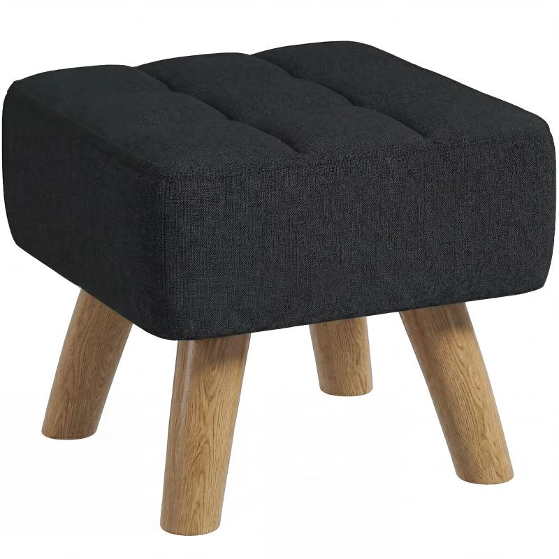 HOMCOM Linen-Look Square Padded Footstool - Black