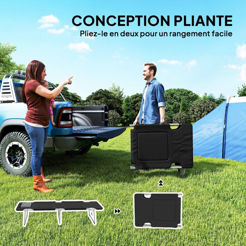Outsunny Lit de camping pliable lit de camp pour adultes portable avec oreiller amovible rembourrage mousse 183 x 66 x 33 cm noir