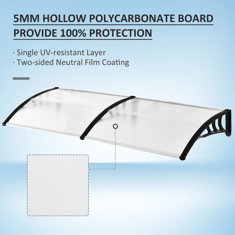 Outsunny Door Awning, 75 x 195 cm Polycarbonate Cover for Window, Front Door, Outdoor, Patio, UV Rain Snow Protection Shelter, Clear(m-4)