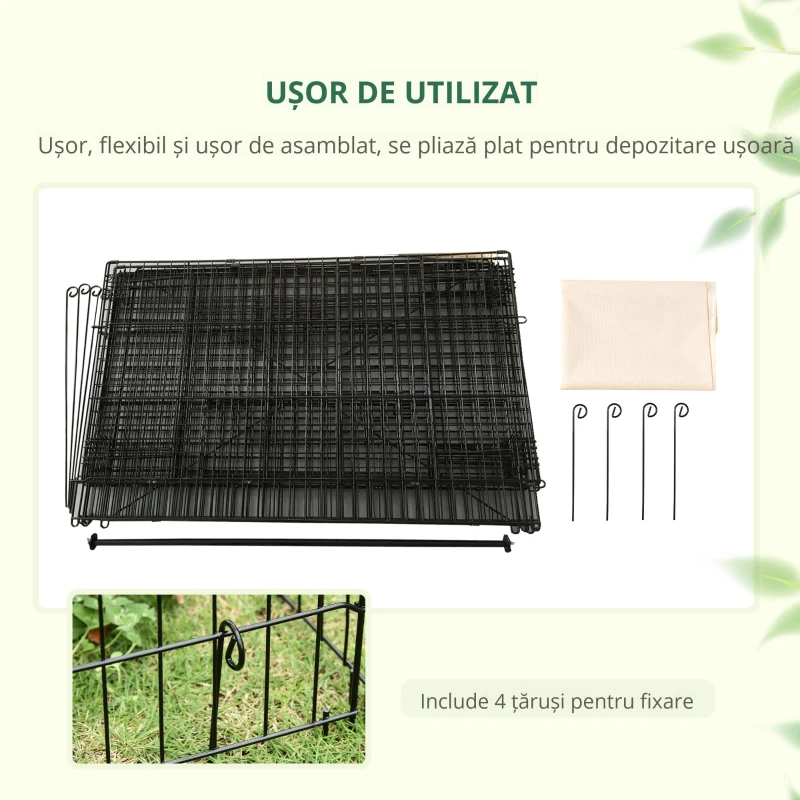 PawHut Cușcă pentru animale mici, 4 pichete de sol incluse, din metal galvanizat, 220 x 103 x 103 cm, negru și bej