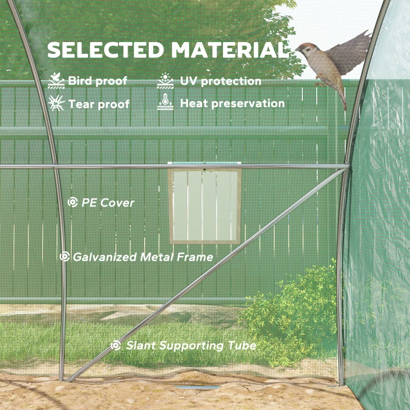 Outsunny Tunnel garden greenhouse 9 m² 4 windows, roll-up zippered door galvanized steel frame, PE cover 300 x 300 x 200 cm green