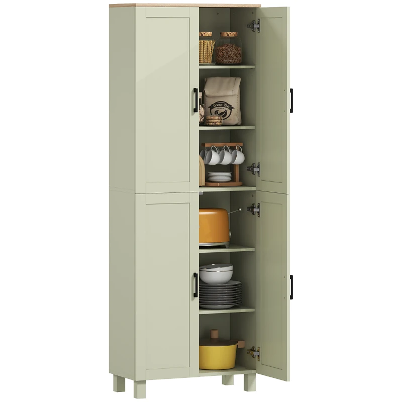 HOMCOM Freestanding Kitchen Cupboard, 4-Door Storage Cabinet with Adjustable Shelves, Modern Kitchen Pantry, 170cm, Green