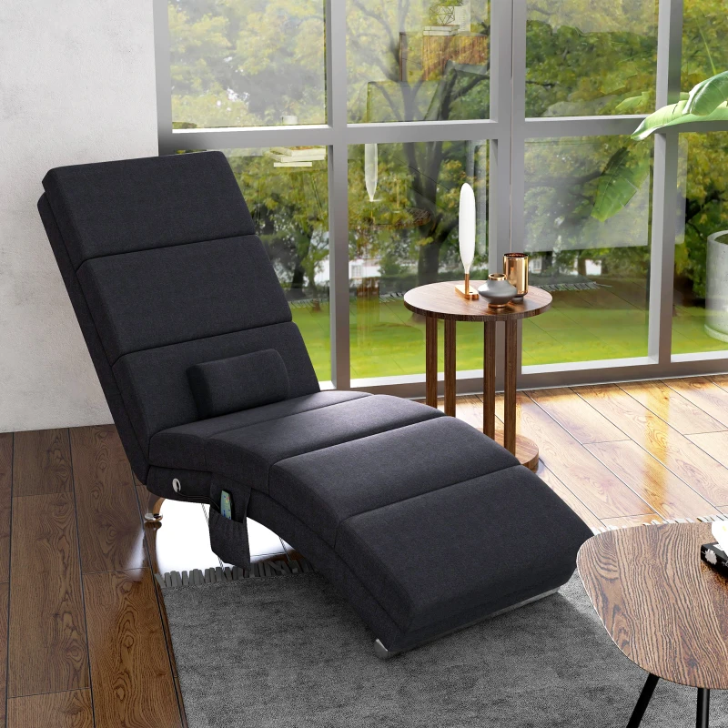 HOMCOM Fauteuil relax chaise longue de relaxation ergonomique, massant et chauffant avec télécommande 56 x 168 x 84 cm noir