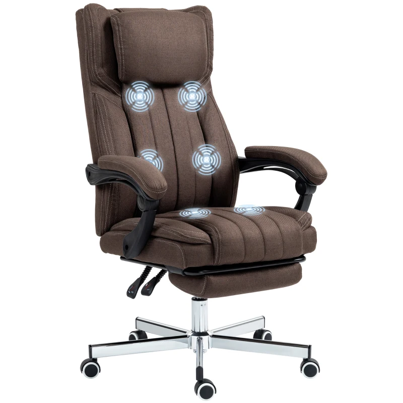 Vinsetto Cadeira de Escritório com 6 Pontos de Massagem por Vibração Reclinável com Altura Ajustável 65x61x101-113 cm Marrom Escuro