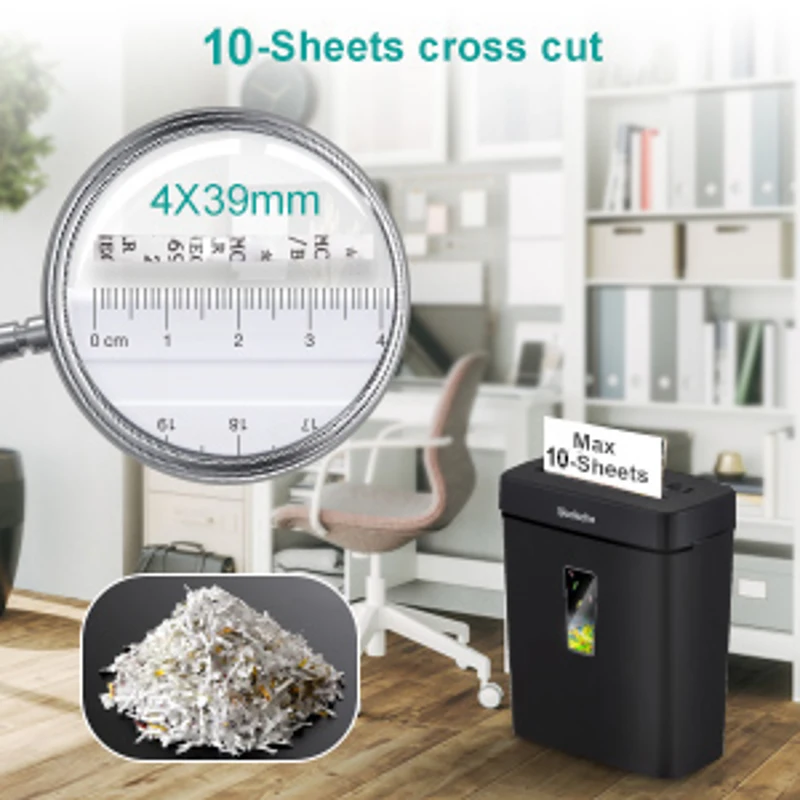 10-Blatt-Querschnitt-Aktenvernichter in kommerzieller Qualität – P-4 Security, extrem leiser Betrieb | 5 Min. Laufzeit zerkleinert Papier/CDs/Karten | Ausziehbarer Abfalleimer mit 3,43 Gallonen Fassungsvermögen für Büros und kleine Unternehmen