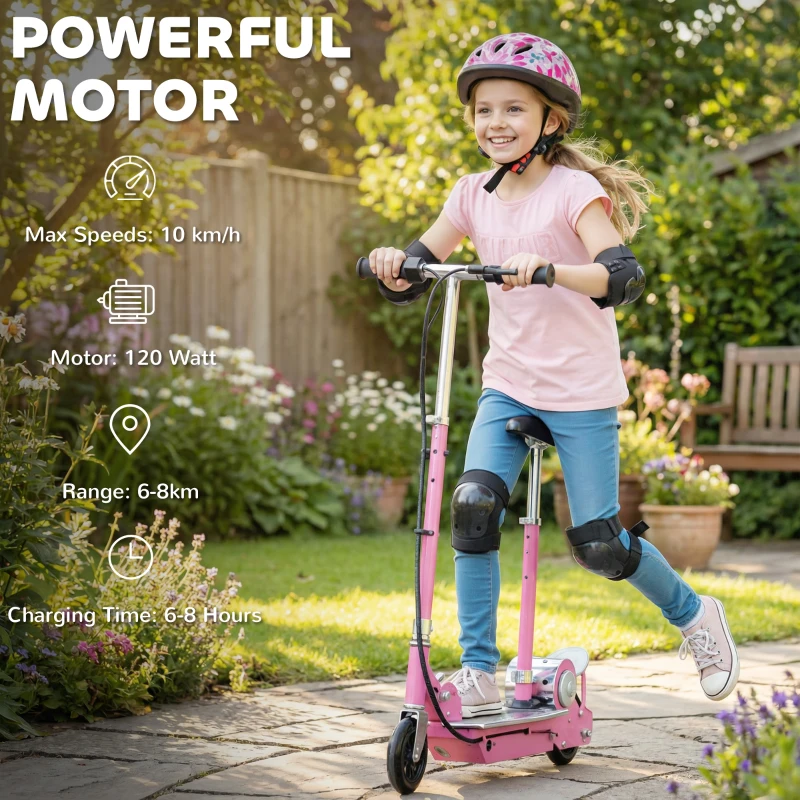HOMCOM Foldable Powered Scooter with Adjustable Seat, Brake, Pink