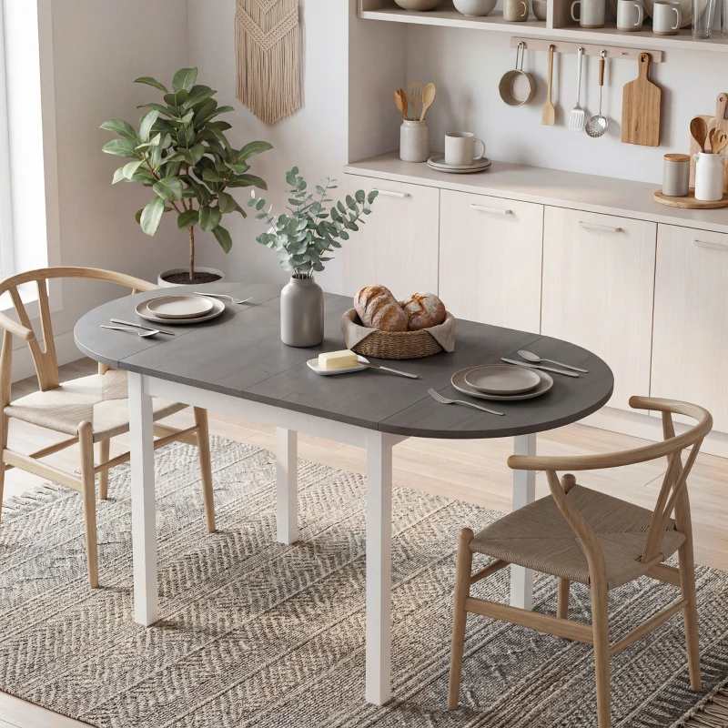 HOMCOM 4-6 Person Wooden Drop-Leaf Table - Grey