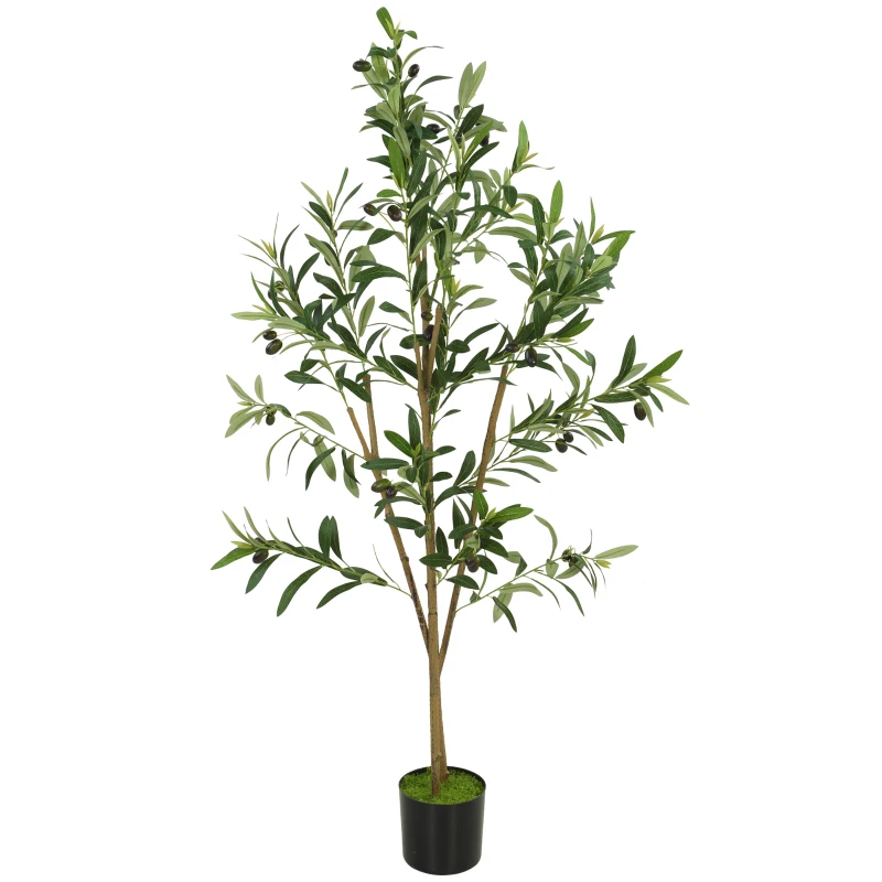 HOMCOM Decorative Artificial Plant, 120 cm Silk Olive Tree with 303 Leaves in Cement Pot, Fake Plant