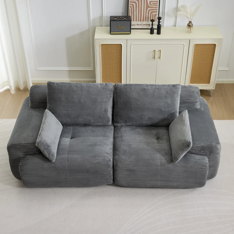 Modernes Sofa aus komprimiertem Memory-Schaum, 2-Sitzer, große Sofagarnitur für das Wohnzimmer, haustierfreundliches modulares Sofagarnitur Cloud, Cordstoff, extra tiefes Sofa, kein Zusammenbau erforderlich, Grau